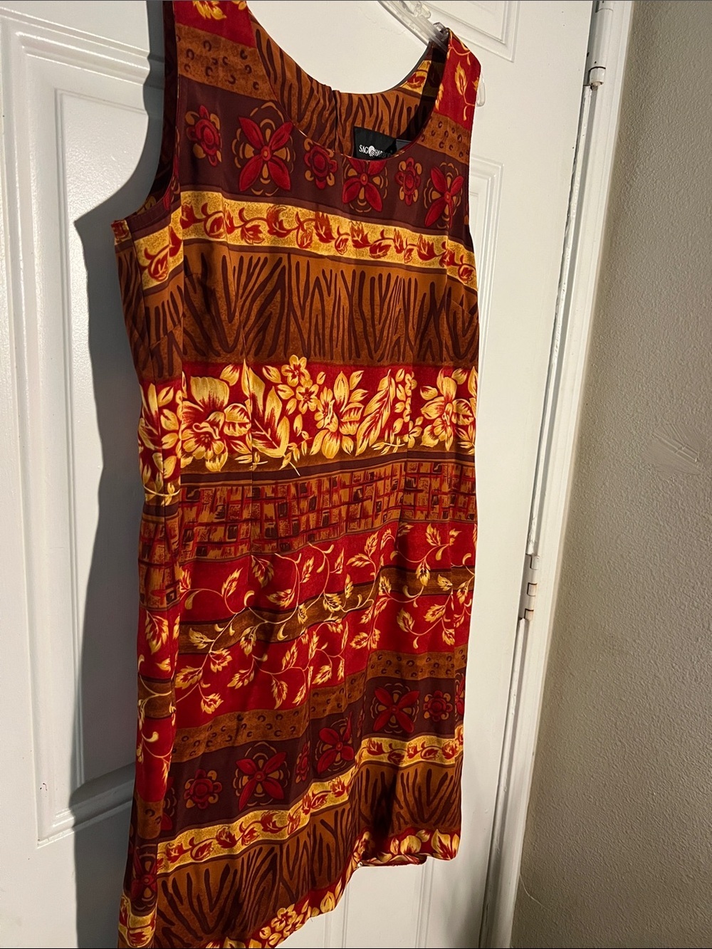 Sag Harbor Red, Brown and Yellow Floral-Striped Sleeveless Mini Dress - Picture 2 of 6